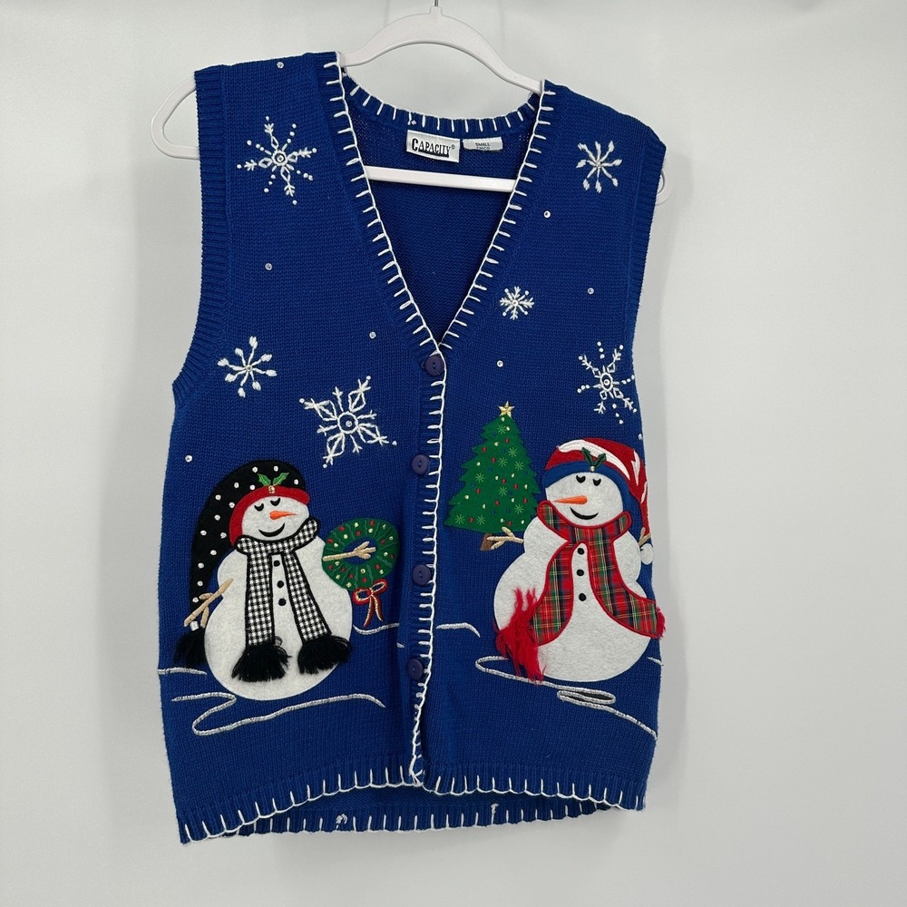 Womens Vintage Christmas Sweater Vest Size S Teacher Snowman Festive Whimsical
